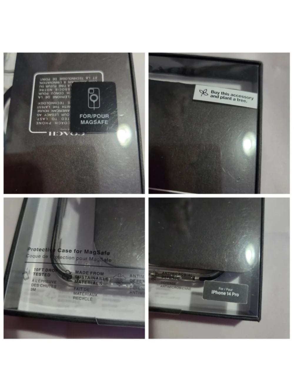 Coach Protective Case for iPhone 14 Pro, Clear and Black, One Size NEW